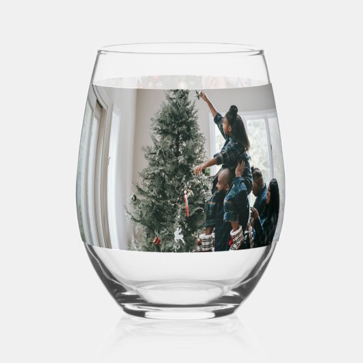 Persoonlijke kerstfoto met tweeledige serie wijnglas zonder voet (Voorkant)