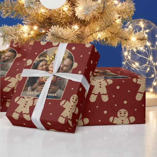 Persoonlijke Kerstfoto op Gemberkoekje Cadeaupapier (Feestdagen)