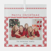 Persoonlijke Kerstfoto Rode Gingham Kerstmis Glas Ornament (Voorkant)