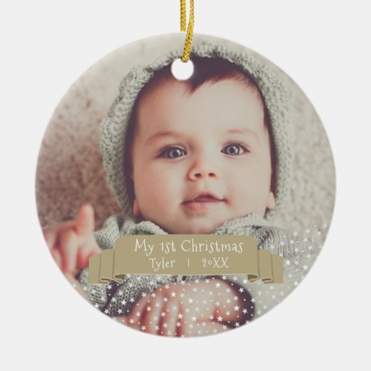 Persoonlijke kerstfoto van Baby Keramisch Ornament (Voorkant)