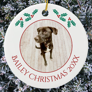 Persoonlijke kerstfoto van huisdier puppy hond keramisch ornament