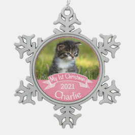 Persoonlijke kerstfoto van Kitten Tin Sneeuwvlok Ornament