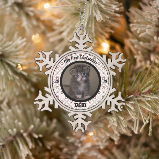Persoonlijke kerstfoto van Kitten Tin Sneeuwvlok Ornament (Boom)