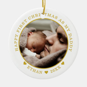 Persoonlijke kerstfoto van papa en baby keramisch ornament