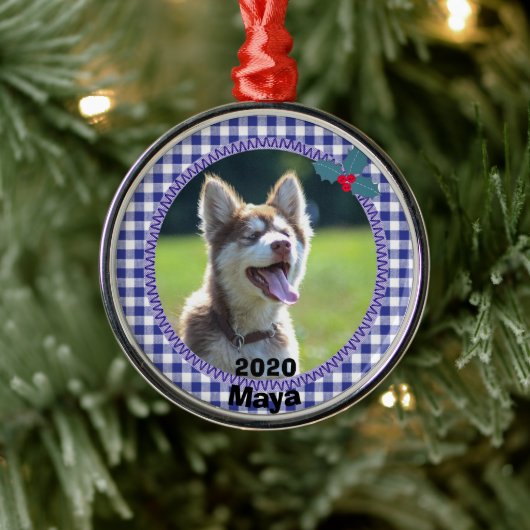 Persoonlijke kerstfoto van Puppy Dog Metalen Ornament (Boom)
