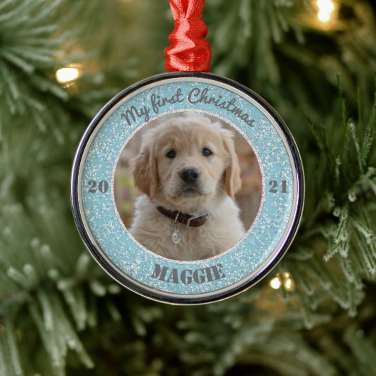 Persoonlijke kerstfoto van Puppy Metalen Ornament (Boom)