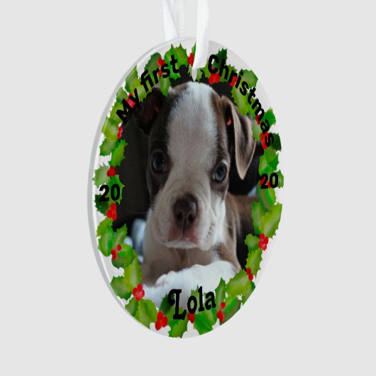 Persoonlijke kerstfoto van Puppy Ornament (voorkant)