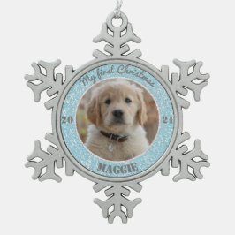 Persoonlijke kerstfoto van Puppy Tin Sneeuwvlok Ornament
