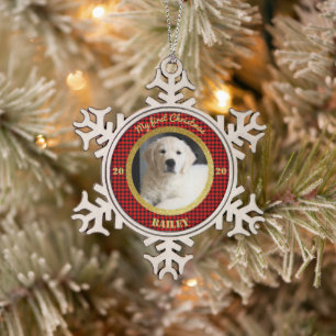 Persoonlijke kerstfoto van Puppy Tin Sneeuwvlok Ornament
