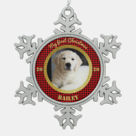 Persoonlijke kerstfoto van Puppy Tin Sneeuwvlok Ornament