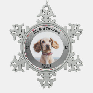 Persoonlijke kerstfoto van Puppy Tin Sneeuwvlok Ornament