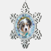 Persoonlijke kerstfoto van Puppy Tin Sneeuwvlok Ornament (Rechts)