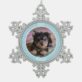 Persoonlijke kerstfoto van Puppy Tin Sneeuwvlok Ornament (Voorkant)