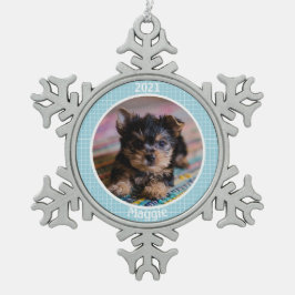 Persoonlijke kerstfoto van Puppy Tin Sneeuwvlok Ornament