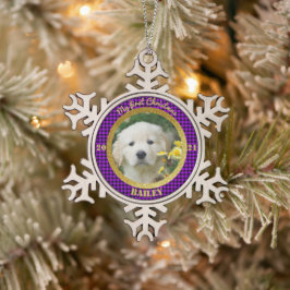 Persoonlijke kerstfoto van Puppy Tin Sneeuwvlok Ornament