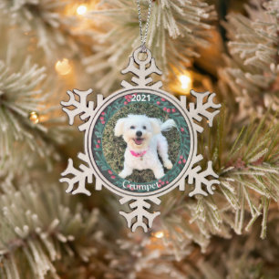 Persoonlijke kerstfoto van Puppy Tin Sneeuwvlok Ornament