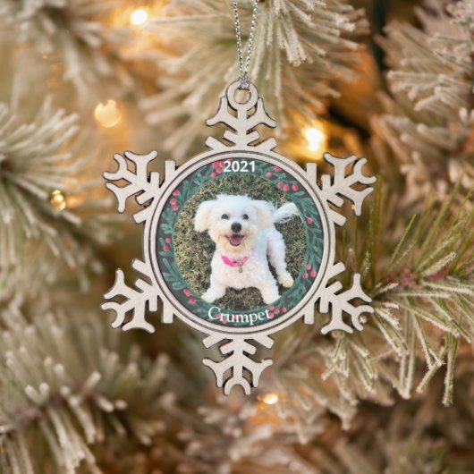 Persoonlijke kerstfoto van Puppy Tin Sneeuwvlok Ornament (Boom)