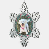 Persoonlijke kerstfoto van Puppy Tin Sneeuwvlok Ornament (Rechts)