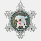 Persoonlijke kerstfoto van Puppy Tin Sneeuwvlok Ornament (Voorkant)
