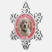 Persoonlijke kerstfoto van Puppy  Tin Sneeuwvlok Ornament (Rechts)