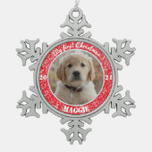 Persoonlijke kerstfoto van Puppy  Tin Sneeuwvlok Ornament (Voorkant)