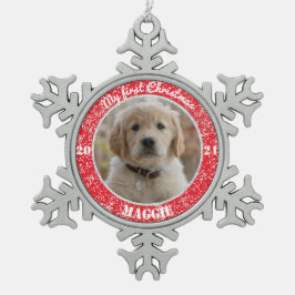 Persoonlijke kerstfoto van Puppy Tin Sneeuwvlok Ornament