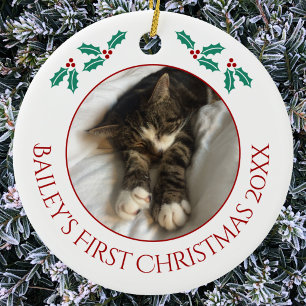 Persoonlijke kerstfoto van uw huisdierkat keramisch ornament