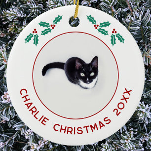 Persoonlijke kerstfoto van uw kat keramisch ornament