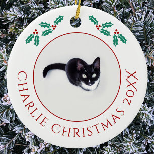 Persoonlijke kerstfoto van uw kat keramisch ornament