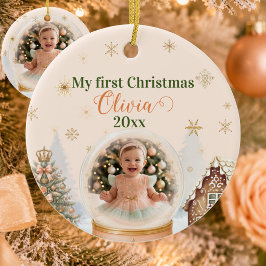 Persoonlijke kerstfoto voor baby's eerste kerst  keramisch ornament