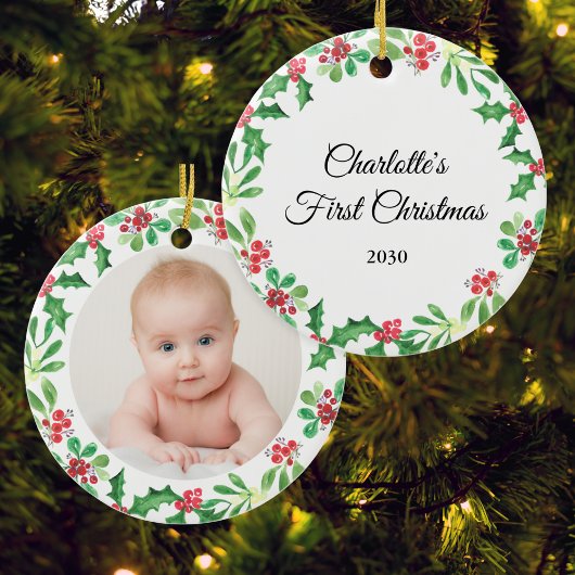 Persoonlijke kerstfoto voor baby's keramisch ornament