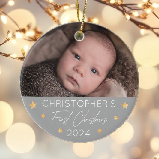 Persoonlijke kerstfoto voor baby's keramisch ornament