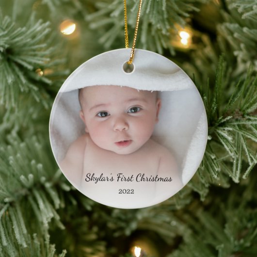 Persoonlijke kerstfoto voor baby's keramisch ornament (Boom)