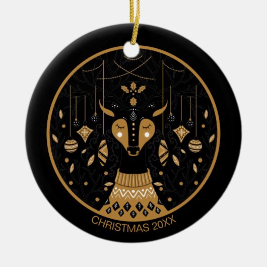 Persoonlijke kerstfoto voor rendieren keramisch ornament (Voorkant)
