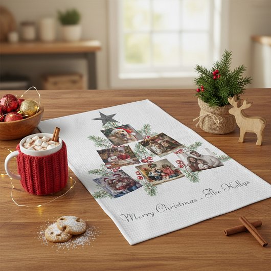 Persoonlijke kerstfoto's boom theedoek