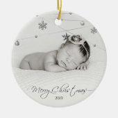 Persoonlijke kerstfoto's en kalligrafie keramisch ornament (Voorkant)