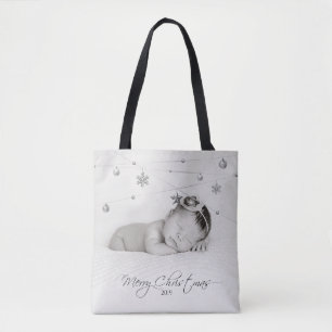 Persoonlijke kerstfoto's en kalligrafie tote bag