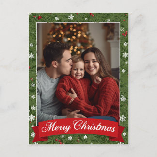 Persoonlijke kerstgroen met familiefoto feestdagenkaart