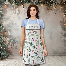 Persoonlijke Kerstgroen & Rode Bessen Schort