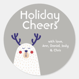 Persoonlijke Kerstgroet Beer met Geweien Ronde Sticker