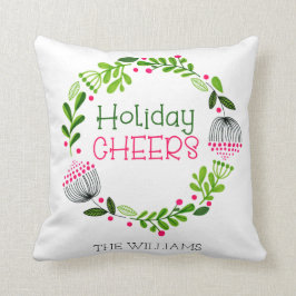 Persoonlijke Kerstgroet Krans Roze & Groen Kussen