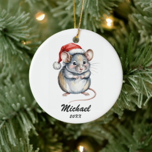 Persoonlijke Kersthuisdierrat met kerstmannenhoed Keramisch Ornament