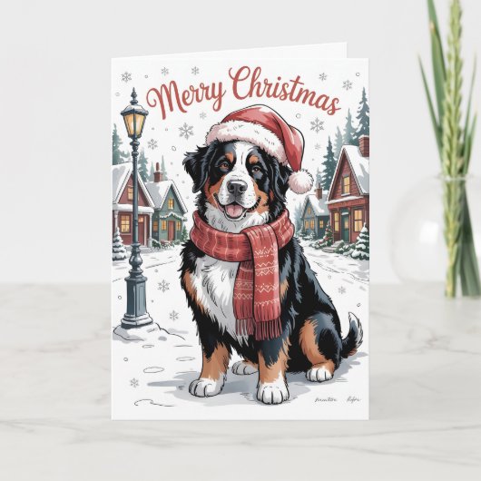 Persoonlijke Kerstkaart met Berner Sennenhond Feestdagen Kaart (Voorkant)