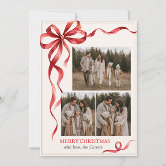 Persoonlijke kerstkaart met familiefoto en rode st kaart