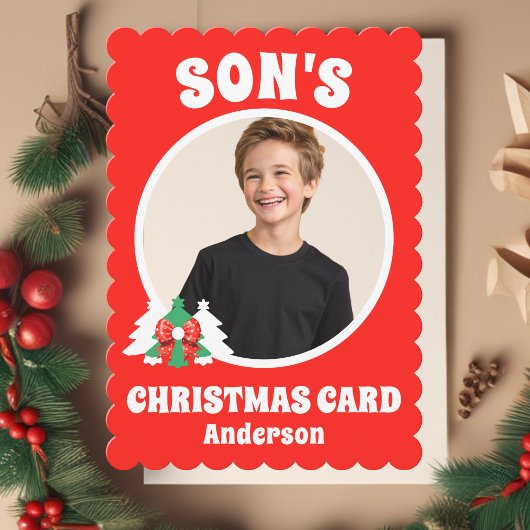 Persoonlijke kerstkaart met foto van zoon voor de 