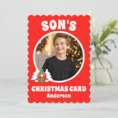 Persoonlijke kerstkaart met foto van zoon voor de  (Staand voorkant)