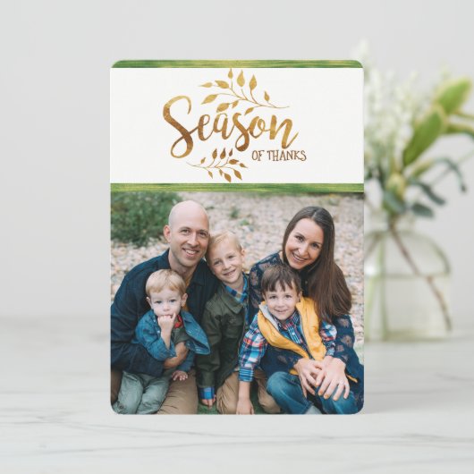 Persoonlijke kerstkaart 'Seizoen van dank' 5 foto' (Staand voorkant)