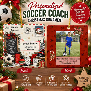 Persoonlijke kerstkaart voor voetbalcoach keramisch ornament
