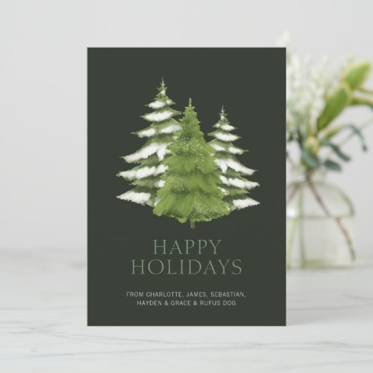 Persoonlijke kerstkaarten met bosbomen thema feestdagenkaart (Staand voorkant)