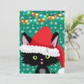 Persoonlijke kerstkat met Santa Hat Kaart (Staand voorkant)